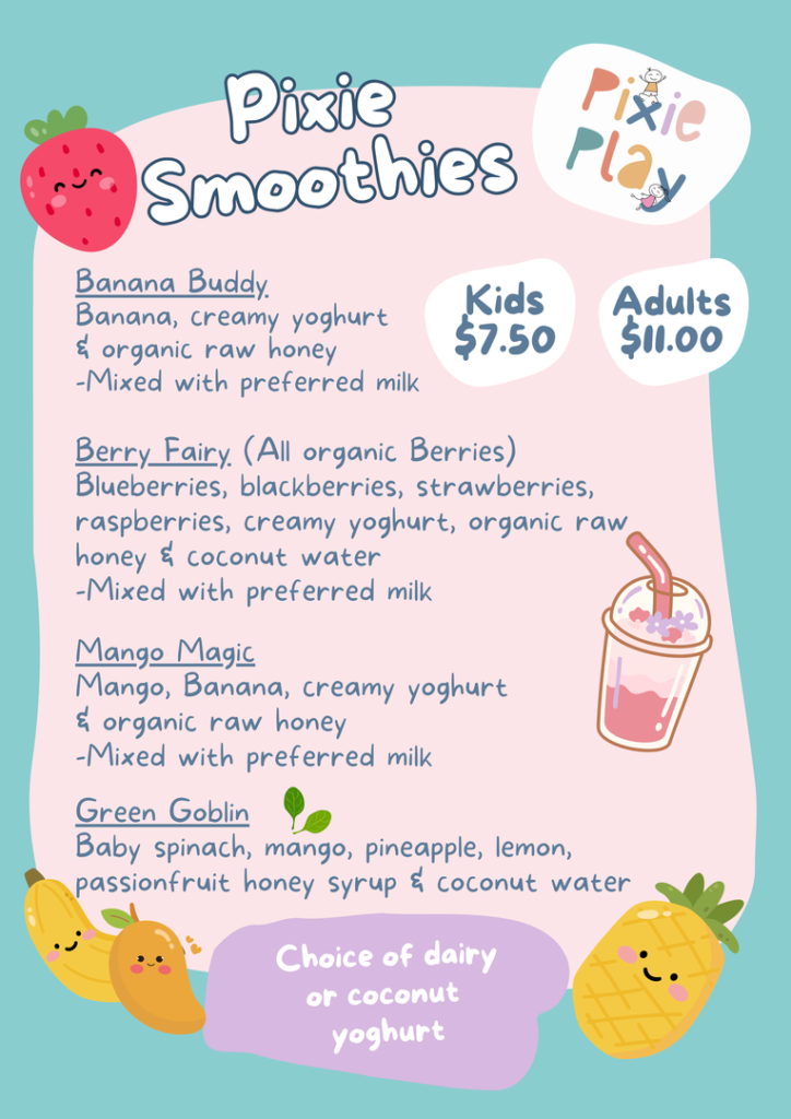 Pixie Smoothies menu